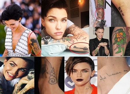 A picture of Ruby Rose' tattoos.